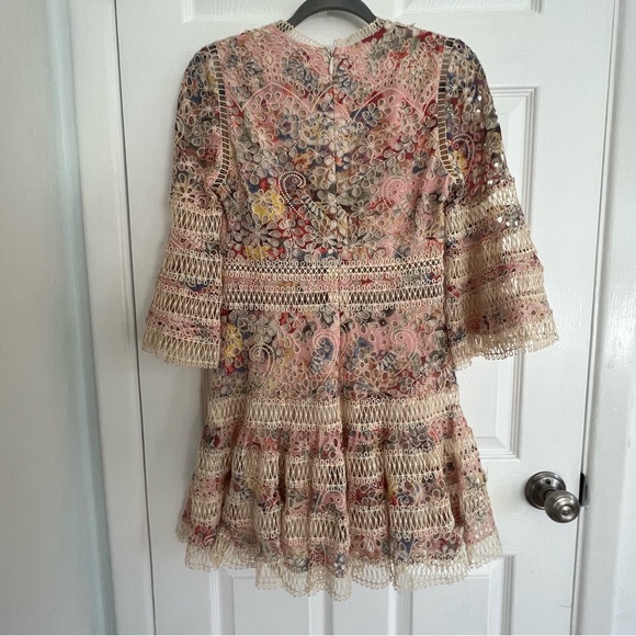 Zimmerman A Line Dress w Crochet Mesh Detailing and Beige w pink & purple Sz 6 - Picture 8 of 11